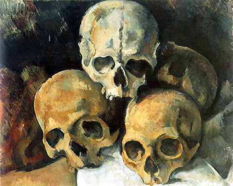 reproductie Pyramid of skulls van Paul Cezanne